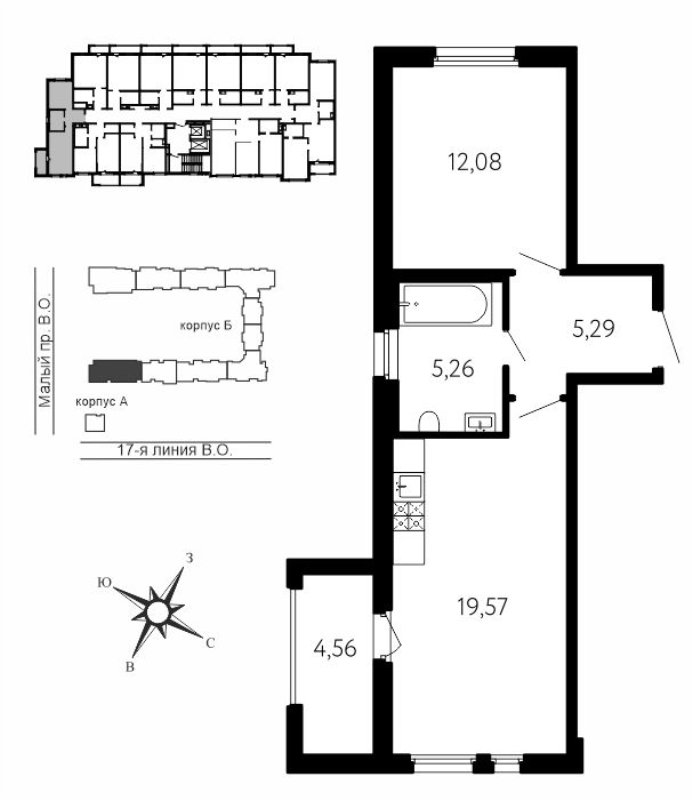 2 ккв (Евро) 43,6 м²