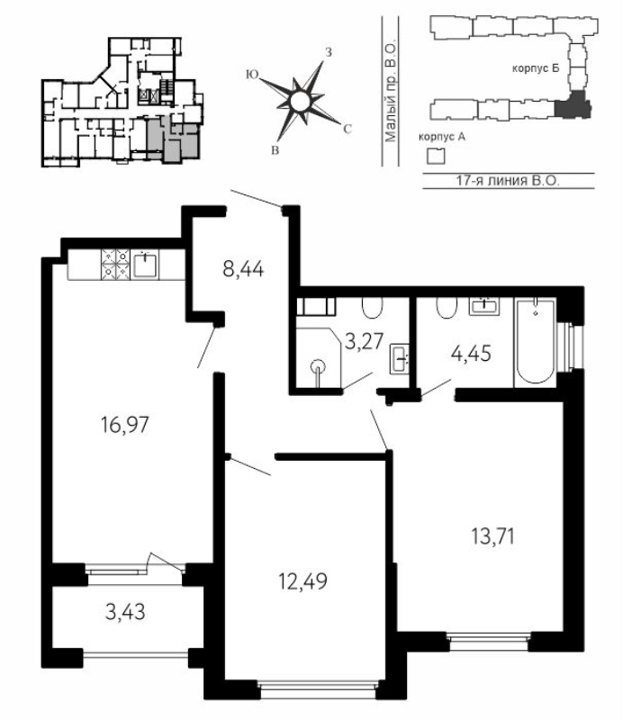 3 ккв (Евро) 61,1 м²
