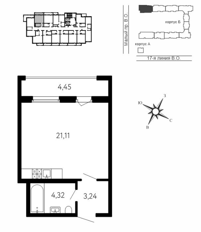 Студия 30 м²