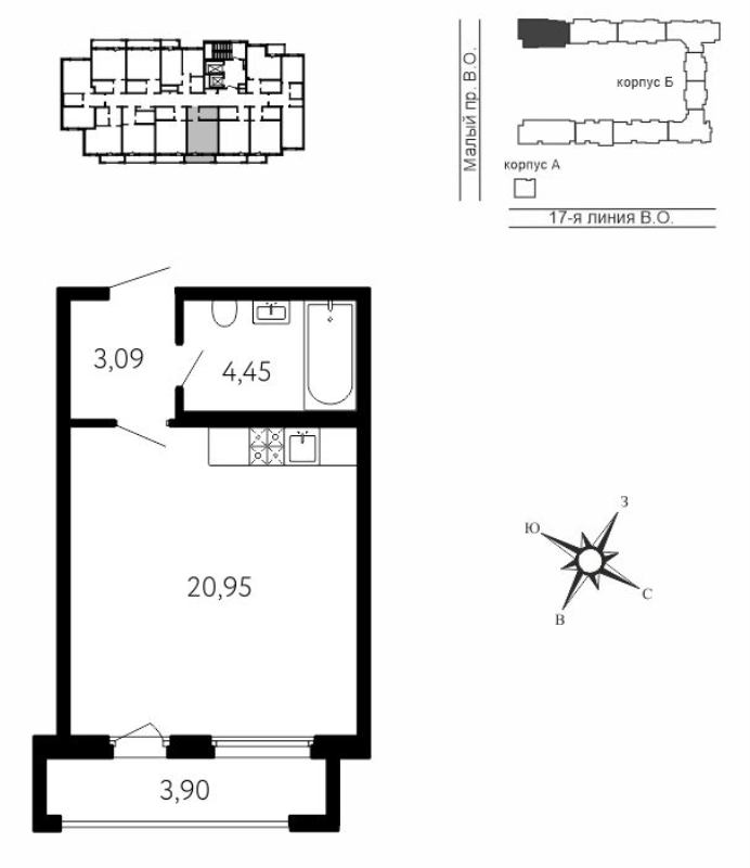 Студия 29,7 м²