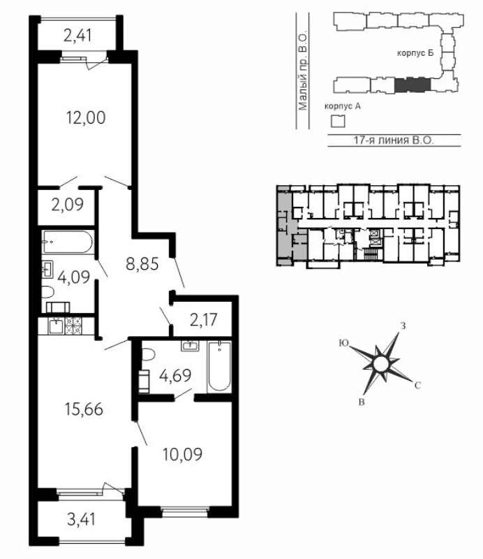 3 ккв (Евро) 62,6 м²
