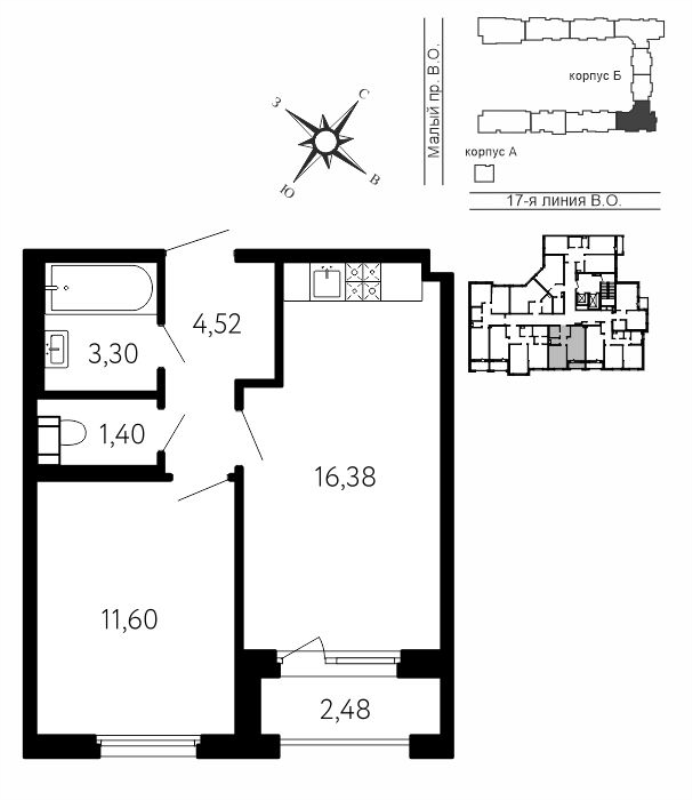 2 ккв (Евро) 38,4 м²