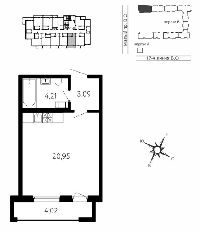 Студия 29,5 м²