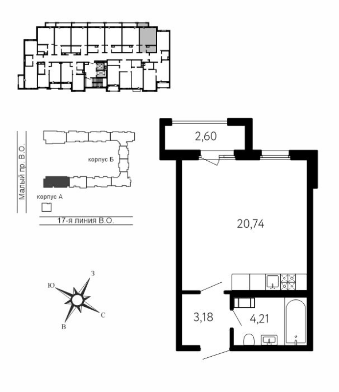 Студия 28,9 м²