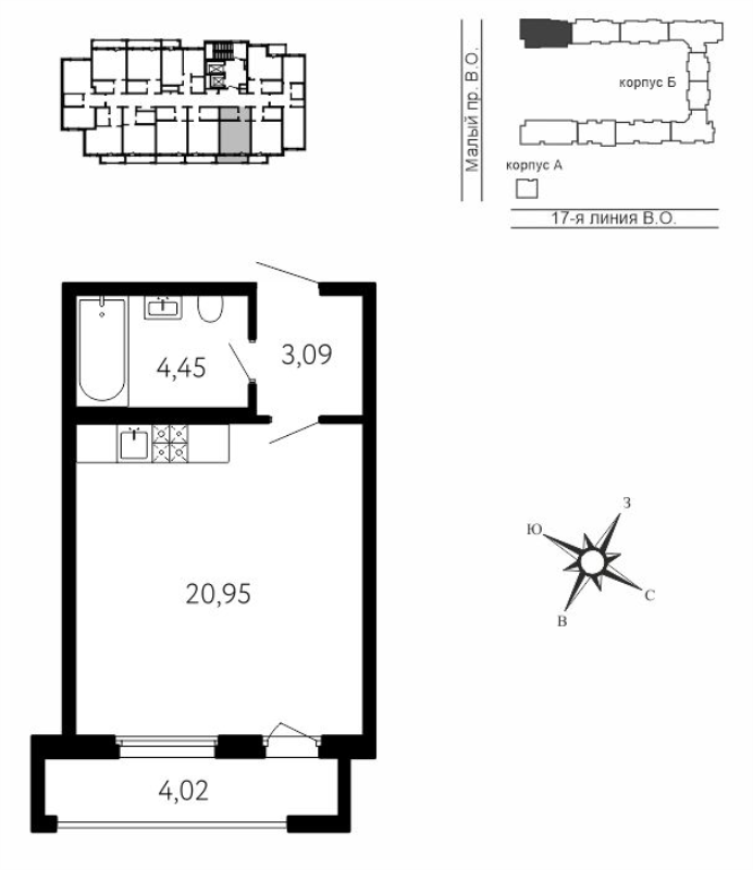 Студия 29,7 м²