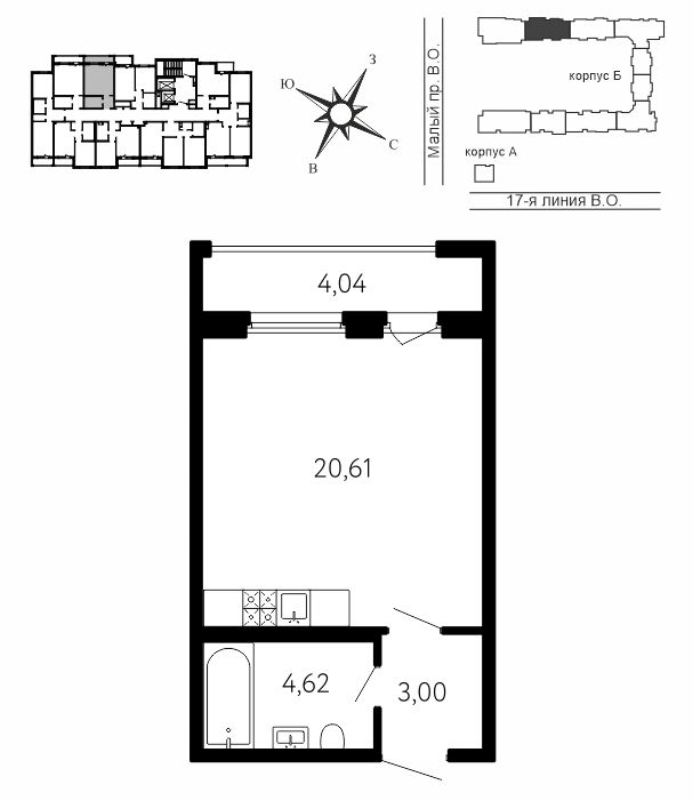 Студия 29,4 м²
