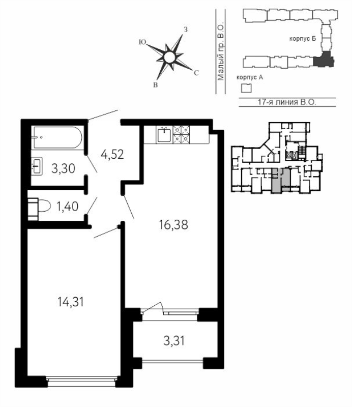 2 ккв (Евро) 41,6 м²
