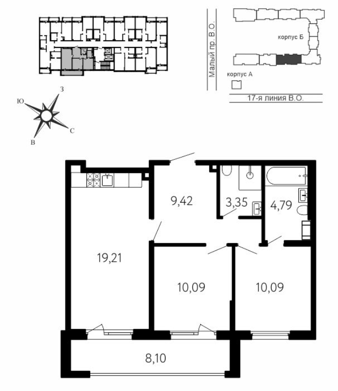 3 ккв (Евро) 59,4 м²