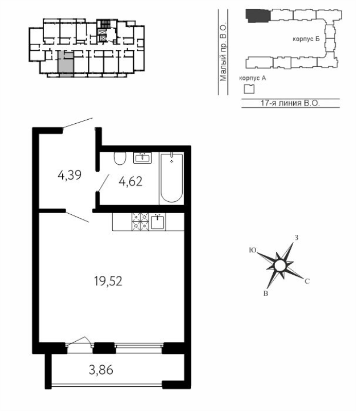 Студия 29,7 м²
