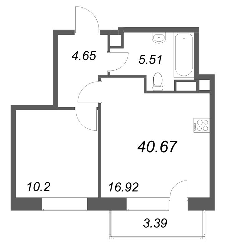 2 ккв (Евро) 40,7 м²