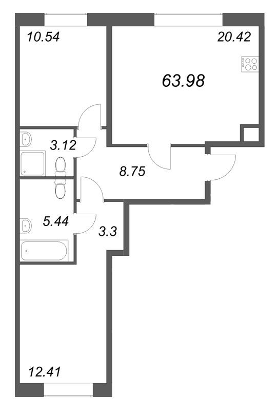 3 ккв (Евро) 64 м²