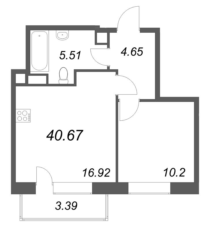 2 ккв (Евро) 40,7 м²