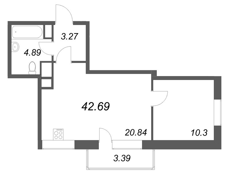 2 ккв (Евро) 42,7 м²
