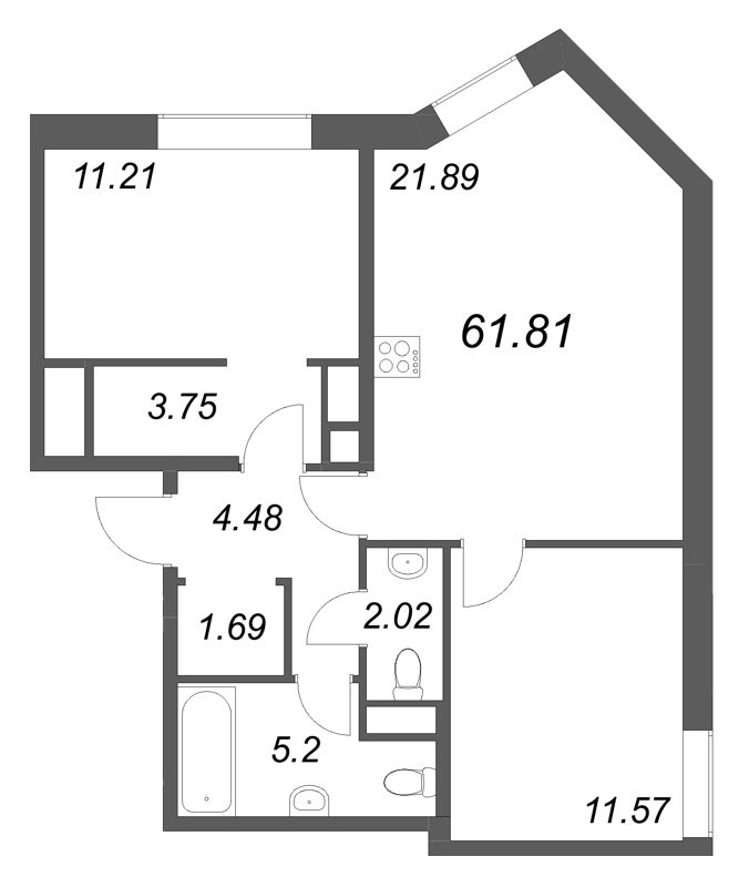 3 ккв (Евро) 61,8 м²