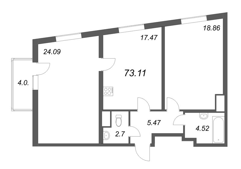 3 ккв (Евро) 73,1 м²