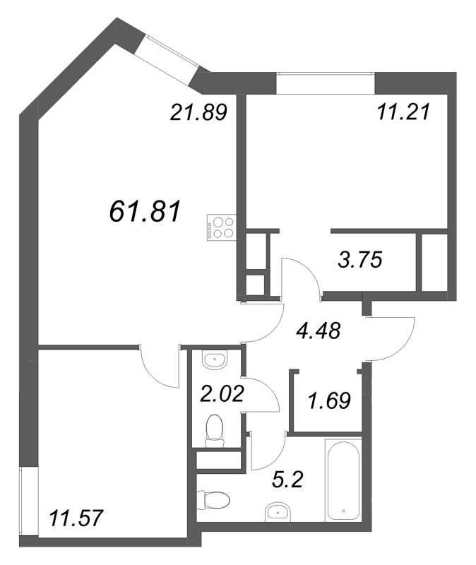 3 ккв (Евро) 61,8 м²