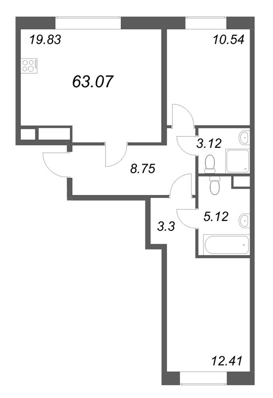 3 ккв (Евро) 63,1 м²