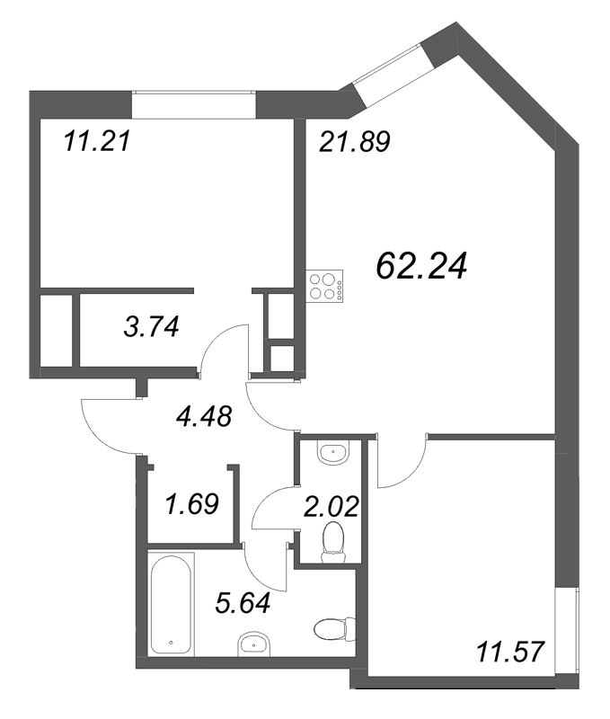 3 ккв (Евро) 62,2 м²