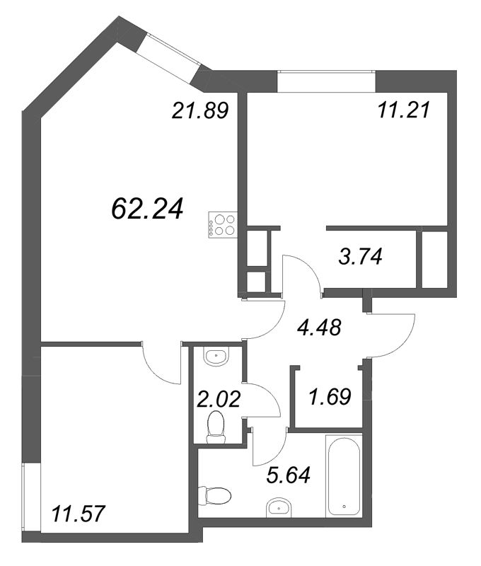 3 ккв (Евро) 62,2 м²