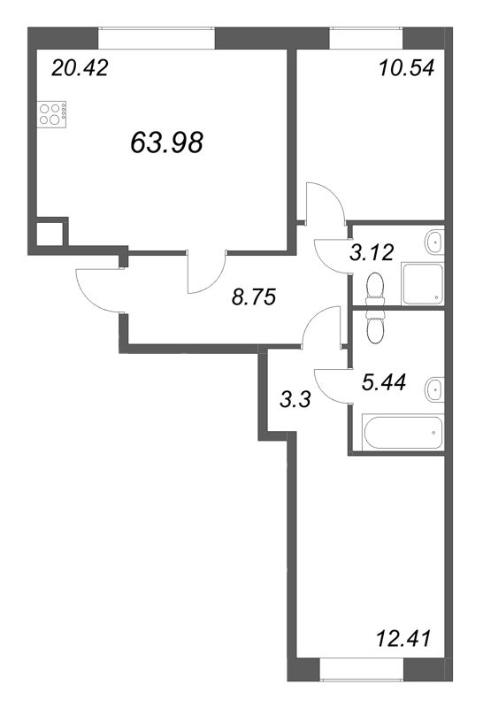 3 ккв (Евро) 64 м²