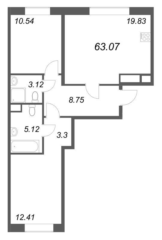 3 ккв (Евро) 63,1 м²