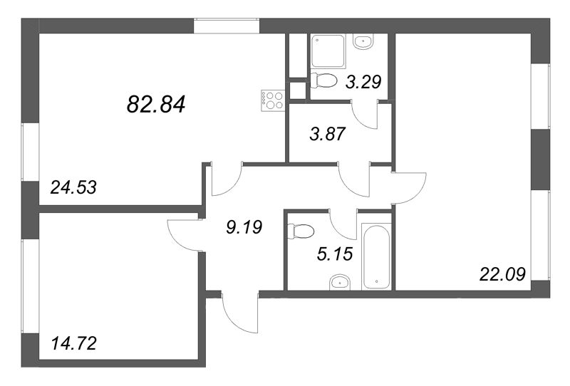 3 ккв (Евро) 82,8 м²