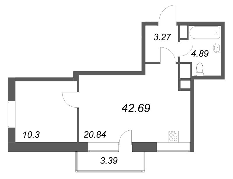 2 ккв (Евро) 42,7 м²