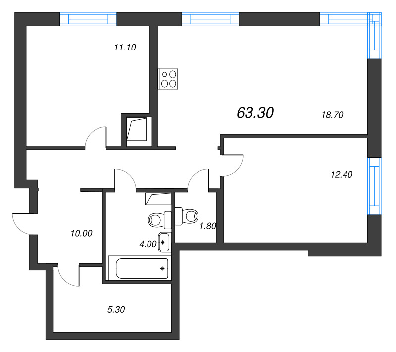 3 ккв (Евро) 63,3 м²
