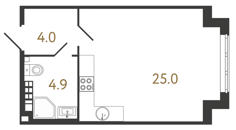 Студия 33,8 м²