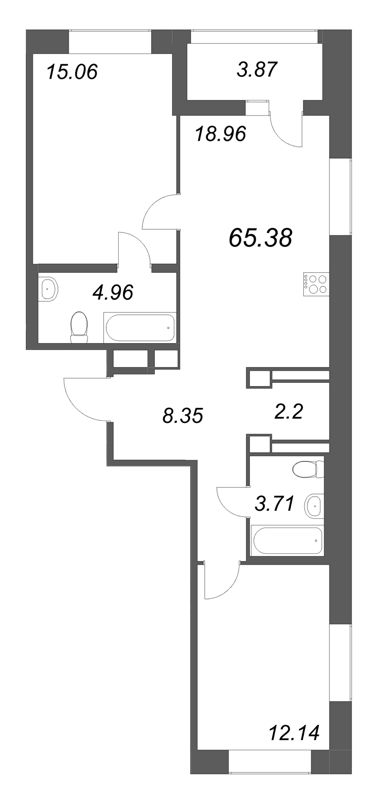 3 ккв (Евро) 65,4 м²