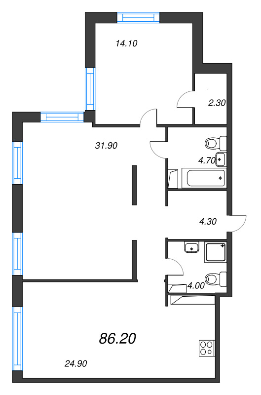 3 ккв (Евро) 86,2 м²