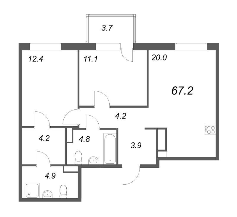 3 ккв (Евро) 67,2 м²
