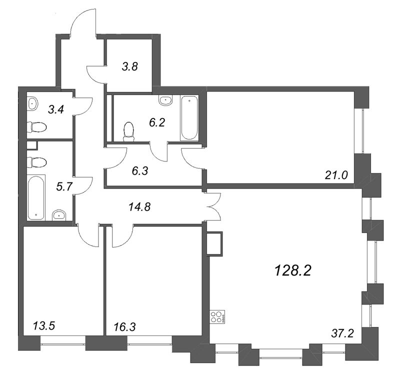 4 ккв (Евро) 128,2 м²