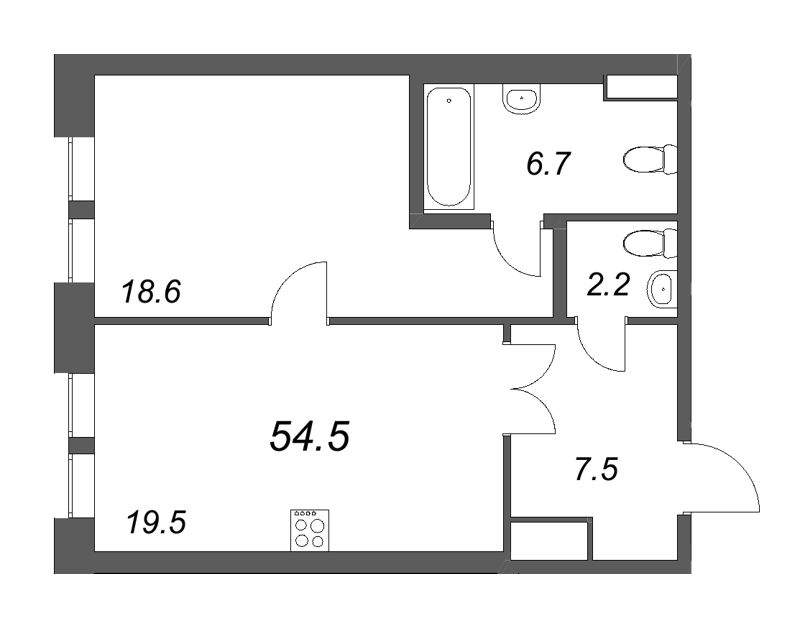 2 ккв (Евро) 54,5 м²