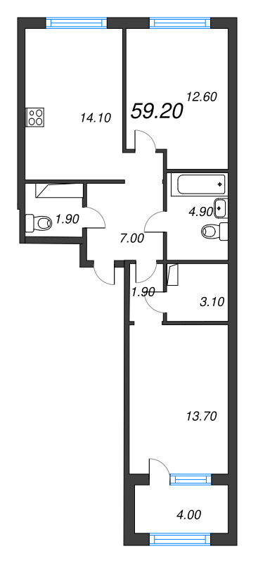 2 ккв 59,2 м²