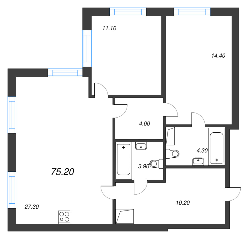 3 ккв (Евро) 75,2 м²