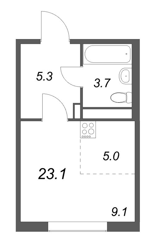 Студия 23,1 м²