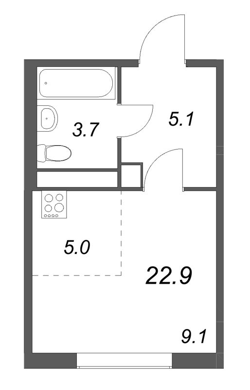 Студия 22,9 м²