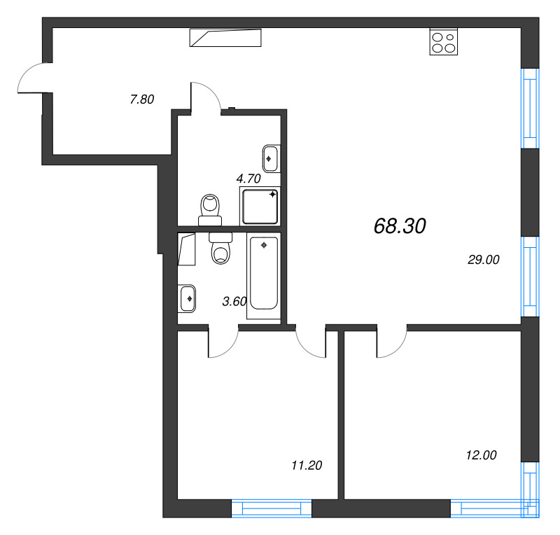 3 ккв (Евро) 68,3 м²