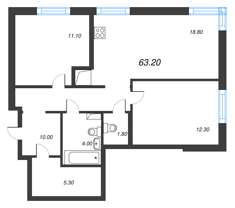 3 ккв (Евро) 63,2 м²