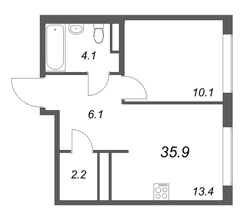 1 ккв 35,9 м²