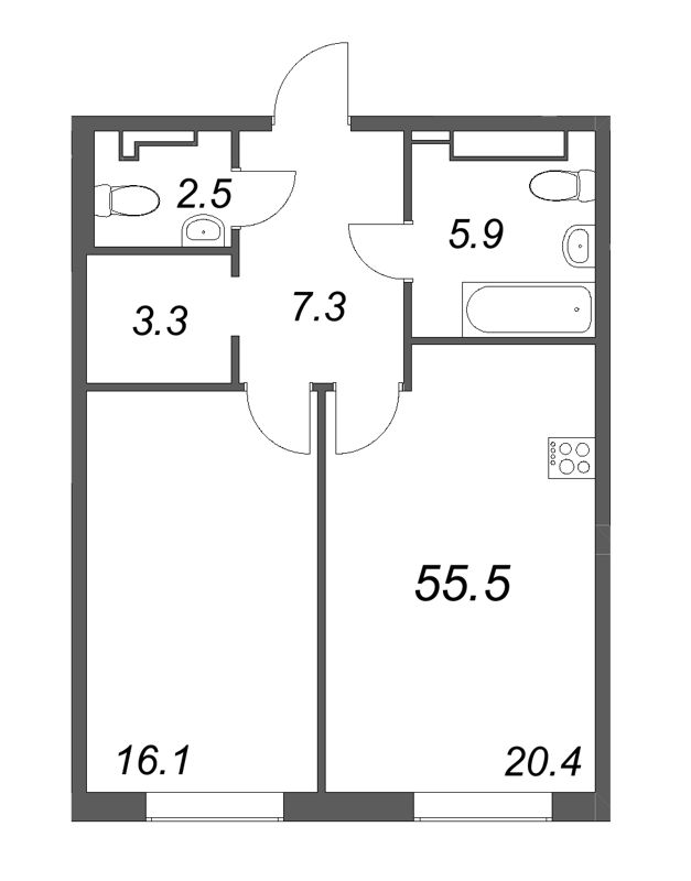 2 ккв (Евро) 55,2 м²
