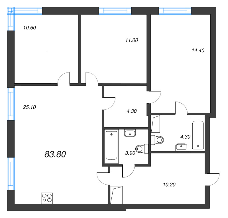 4 ккв (Евро) 83,8 м²