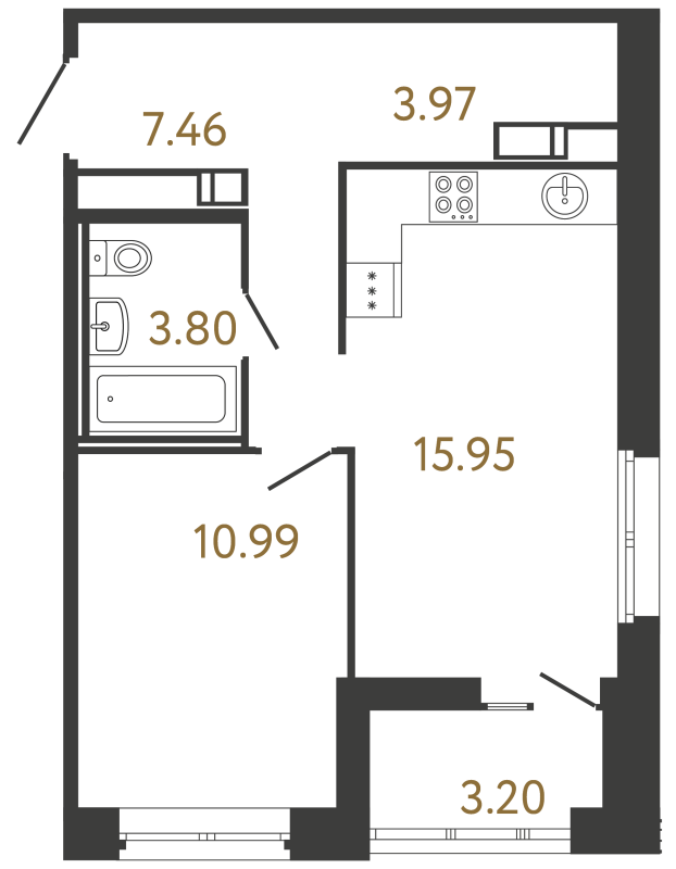 2 ккв (Евро) 42,2 м²