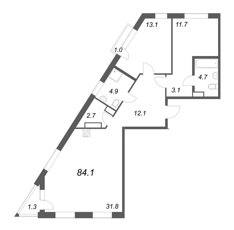 3 ккв (Евро) 84,1 м²