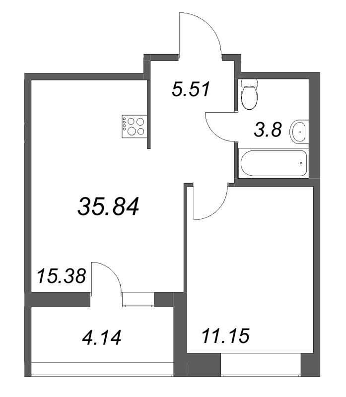 2 ккв (Евро) 35,8 м²