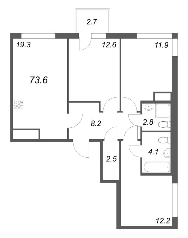 4 ккв (Евро) 73,6 м²