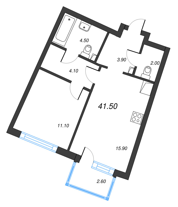 2 ккв (Евро) 41,5 м²