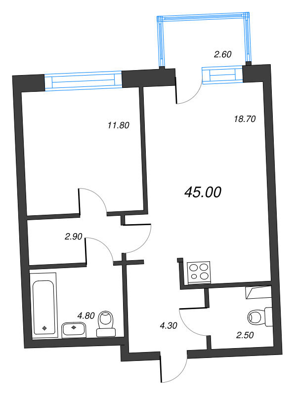 2 ккв (Евро) 45 м²