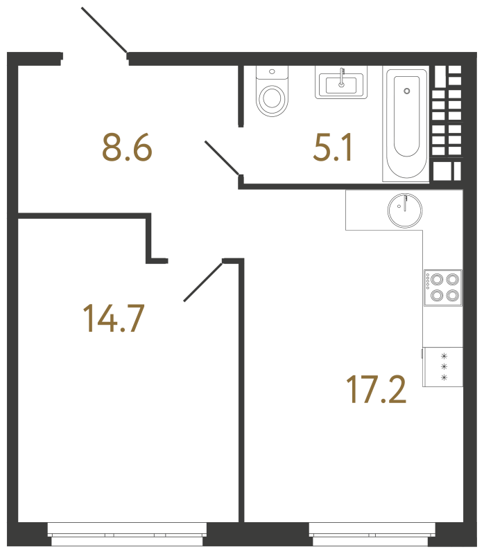 2 ккв (Евро) 45,6 м²
